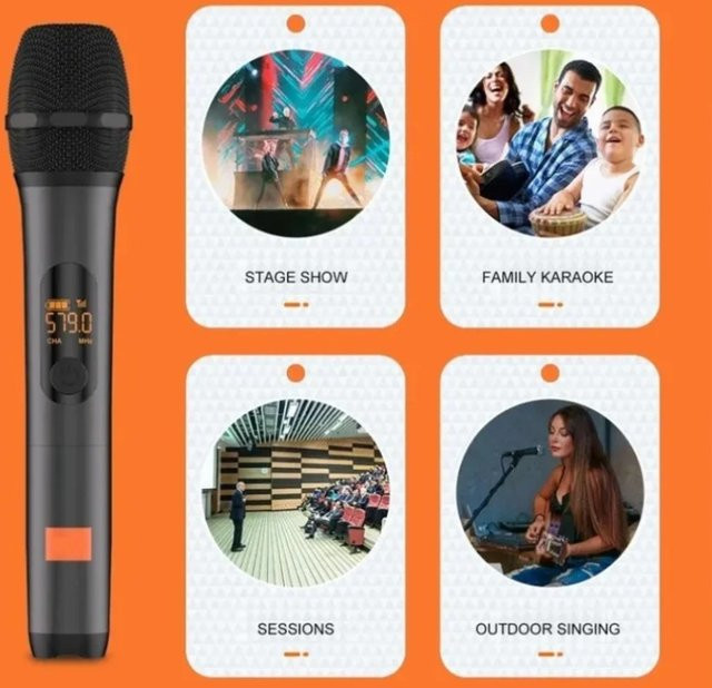 Professionelles 2-Kanal UHF Digitales Drahtlos-Handmikrofonsystem für JBL PartyBox, inklusive zwei wiederaufladbaren Mikrofonen, Schwarz - Bild 1