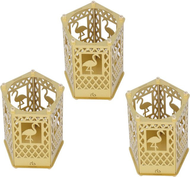 OutsideWorld Stifthalter Flamingo aus Metall in Gold und Beige mit Hohlmuster - Bild 1