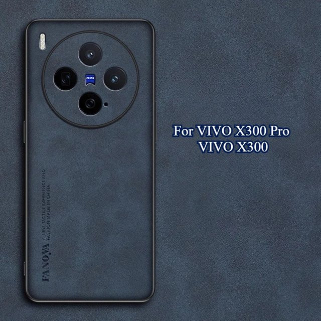 VIVO X300 Ultra X300 Pro X300 X300s Schutzhülle aus Schafsleder-PU-Leder und Silikon in Blau, matt und stoßfest - Bild 1