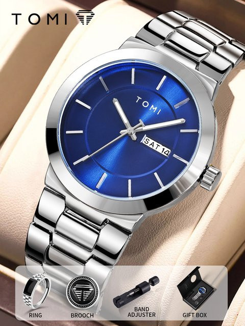 TOMI Armbanduhr, Quarz, Edelstahl, Blau, Silber, Herren - Bild 1