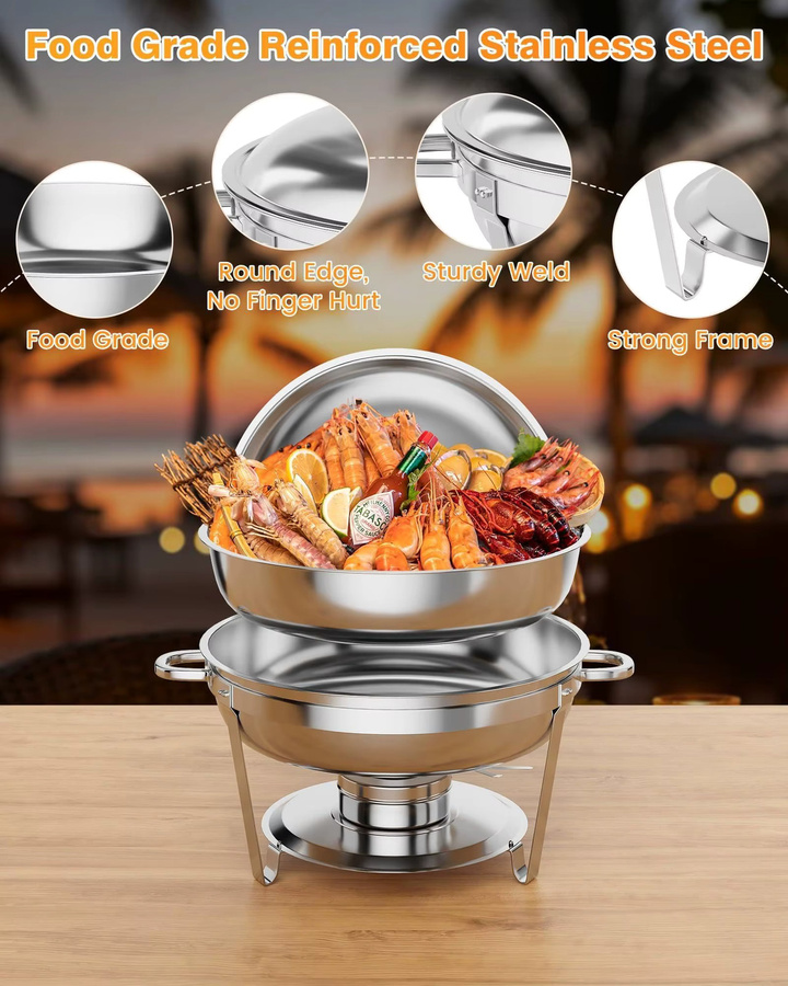HiMISS Chafing Dish Buffetset aus Edelstahl in Silber mit Speisenwärmer, Wasserpfanne, Deckel und Kraftstoffhalter für die Gastronomie - Bild 2