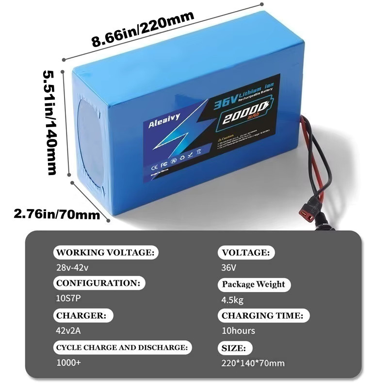 Aleaivy Lithium-Batteriepack 48V 20Ah 13S7P mit integriertem BMS für 250-1500W in Blau - Bild 1