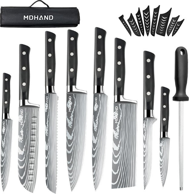 MDHAND 8-teiliges Japanisches Küchenmesser-Set mit ergonomischem ABS-Griff in Schwarz und Weiß inklusive Tragbarer Nylon-Aufbewahrungstasche - Bild 1