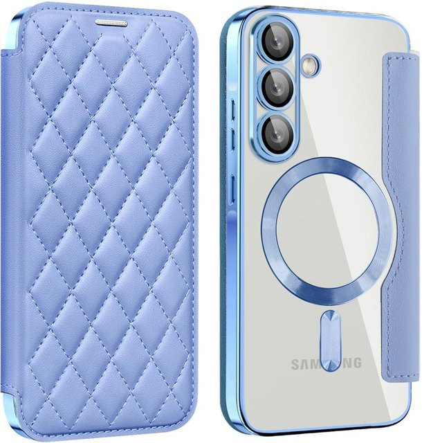 Magnetische Lederhülle für Samsung Galaxy A-Serie mit kabellosem Laden und Brieftaschenfunktion in Blau und Transparent - Bild 1