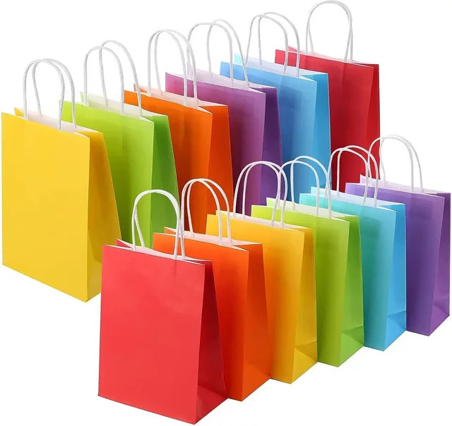 12 Stück kleine Kraftpapiertüten mit Griffen in Mehrfarben für Süßigkeiten und Geschenke - Bild 1
