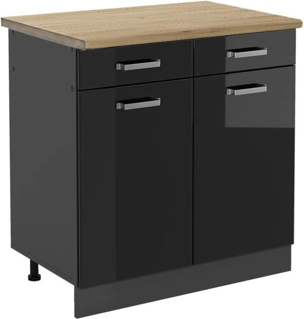 Vicco Küchenunterschrank R-Line in Schwarz Hochglanz und Anthrazit mit Eiche-Optik, B/T/H: 80 x 60 x 81,6 cm - Bild 1