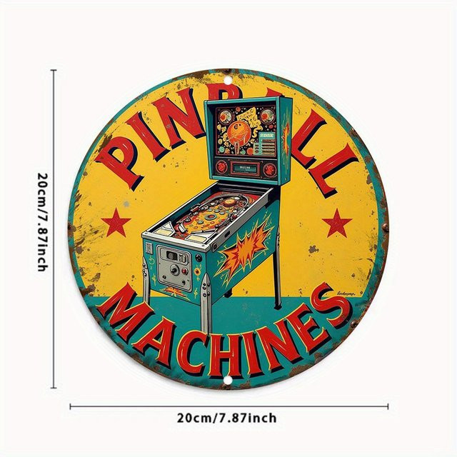 Potdemiel Vintage Pinball Machine Metallblechschild Retro Arcade Wandkunst, rund, Mehrfarbig, Durchmesser: 20,32 cm - Bild 1