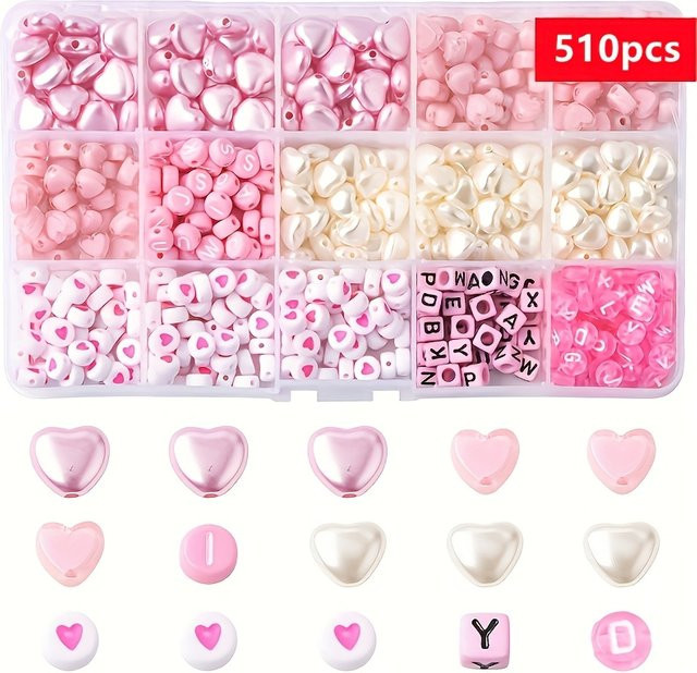 QYWCTZ Perlen-Schmuckherstellungszubehör, Rosa Pfirsichherz und Buchstaben, Unisex - Bild 1