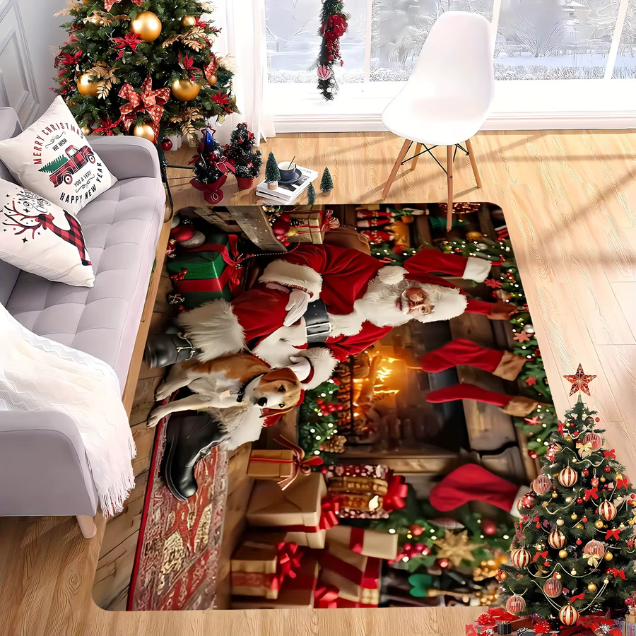 VIKAMA Weihnachtsteppich mit Weihnachtsmann-Motiv als dekorativer Druckteppich für Wohnzimmer und Schlafzimmer - Bild 2