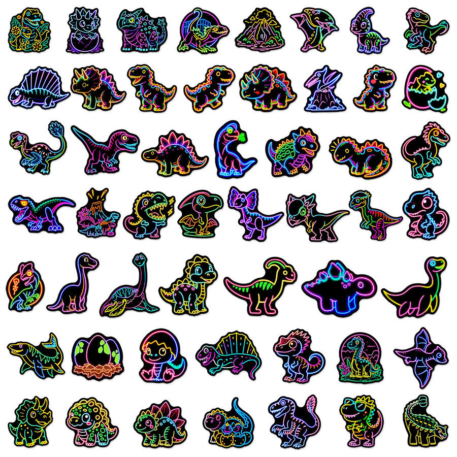 Q-Edition Neon Dinosaurier Graffiti Aufkleber, wasserfeste Sticker in Multicolor für Handy, Notizbücher und Laptop, 100 Stück - Bild 2