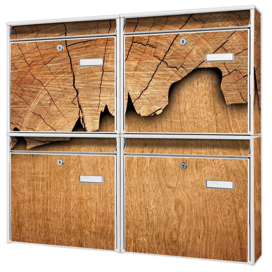 banjado Burg Wächter Briefkastenanlage für 4 Parteien in Weiß mit Holzmotiv, verzinkt und lackiert, B/H/T: 64,5 x 72,5 x 10 cm - Bild 1