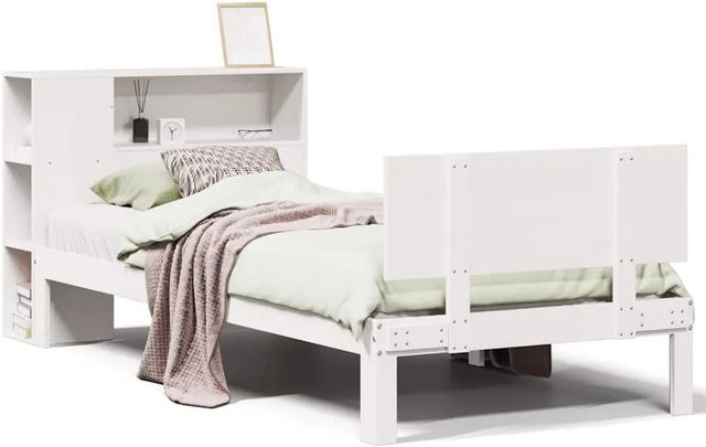 vidaXL Massivholzbett aus Kiefer mit Regal in Weiß, B/T/H: 75 x 190 cm - Bild 1