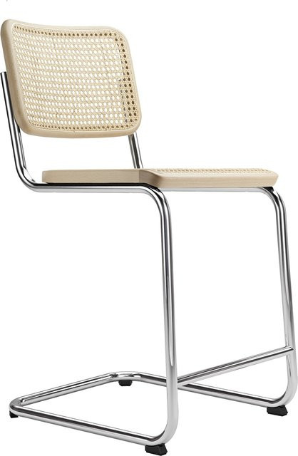 Thonet Freischwinger S 32 Vh Vht in Beige mit Rohrgeflecht und verchromten Rundrohren - Bild 1