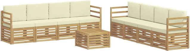 vidaXL Sofagarnitur aus Massivholz Akazie in Creme-weiß und Beige mit Latten-Design und Armlehnen - Bild 1