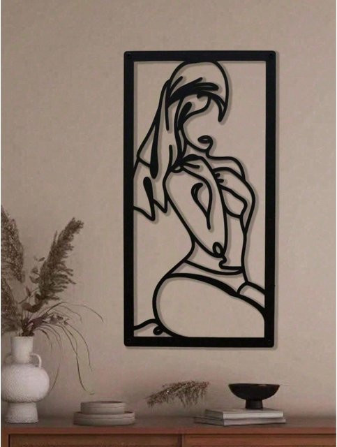 CIFBUY Wanddekoration aus Metall mit minimalistischer Frau Line Art in Schwarz, abstraktes Porträt für dein Badezimmer oder Wohnzimmer - Bild 1