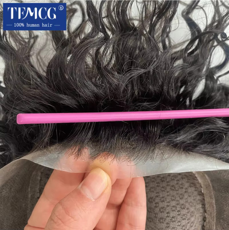 Herrenperücke Lockiges Haar, 100 % Echthaar, Spitze PU-Basis - Bild 2