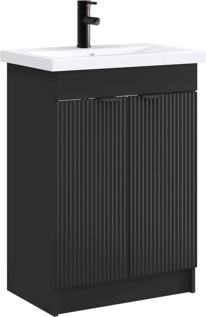 vidaXL Badezimmermöbel Waschtischunterschrank in Schwarz Matt, B/T/H: 56 x 37,5 x 81 cm - Bild 1