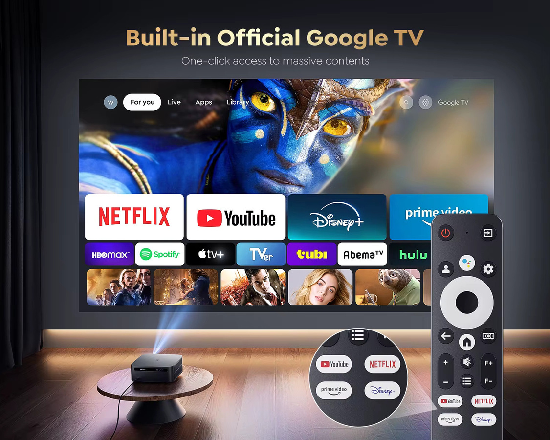 WIMIUS Smart 4K UHD Android Projektor mit Autofokus, WLAN und Bluetooth 5.2, Dolby Heimkino Google TV, Schwarz - Bild 2