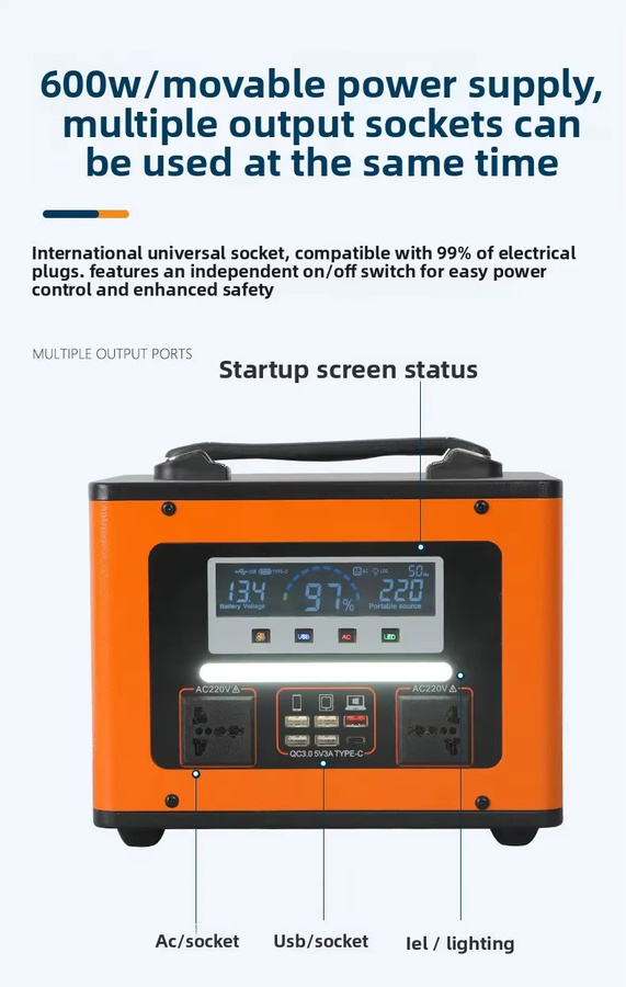 SUYIJIA Tragbare Powerstation 600W 600Wh Solargenerator mit AC 220V und 40Ah Akku in Orange für Camping und Outdoor - Bild 4