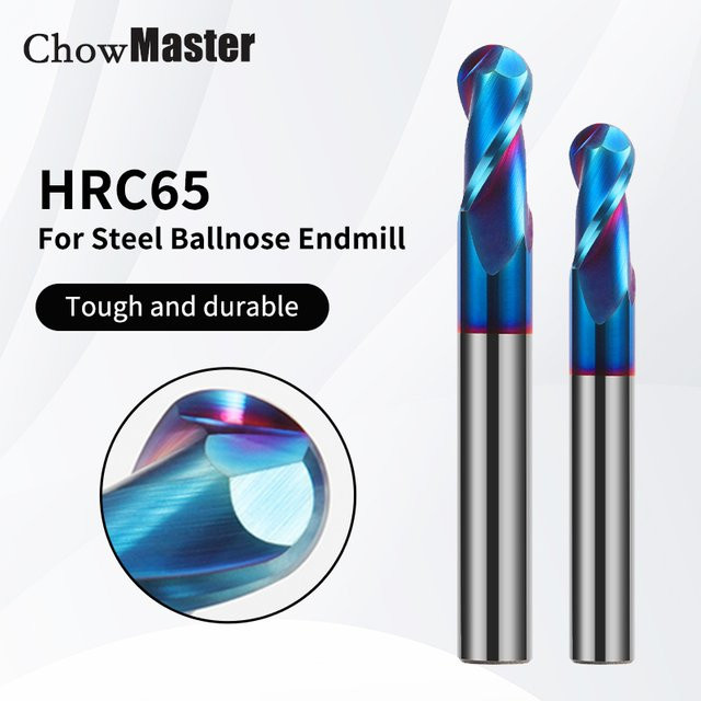 Chowmaster Kugelkopffräser HRC65 mit 2 Flöten aus blauem Hartmetall und Nano-Beschichtung für Stahl - Bild 1