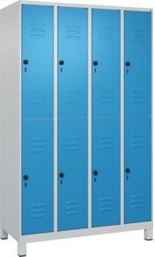 C+P Doppelstock-Spind Classic PLUS mit 4 Abteilen, Füße, Stahlkonstruktion, Grau/Blau, H x B x T: 195 x 120 x 50 cm - Bild 1