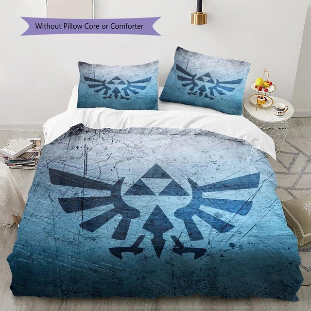 Bettwäsche Set Link Zelda Muster mit Bettbezug und 2 Kissenbezügen in Blau von Dear YuZong, B/H: 200 x 220 cm - Bild 1