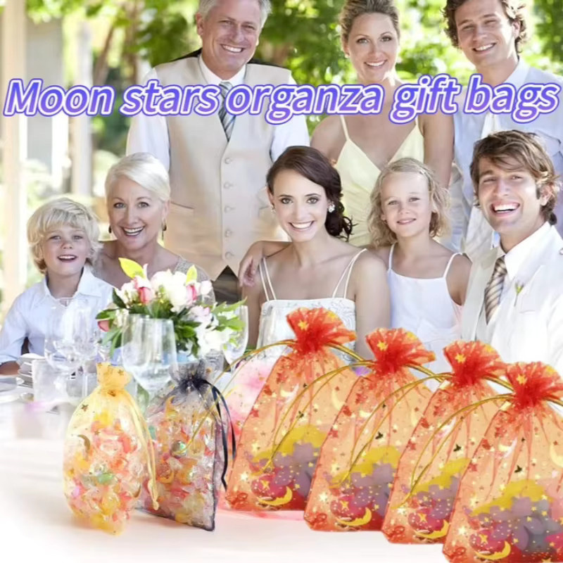 Star Moon Organza-Geschenktüten mit Kordelzug für Weihnachten, Hochzeit und Geburtstag in Weiß und Multicolour - Bild 5