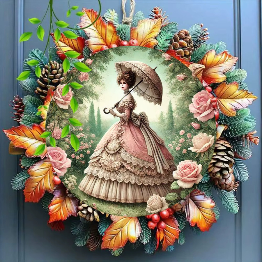 Potdemiel Rundes Metallschild im Vintage-Stil mit floralem viktorianischem Garten-Motiv, Aluminium-Wandkunst, Mehrfarbig, Durchmesser: 19,8 cm - Bild 3