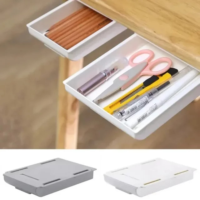 Selbstklebende Aufbewahrungsbox für unter den Schreibtisch, unsichtbare Schublade aus Kunststoff in Weiß - Bild 1