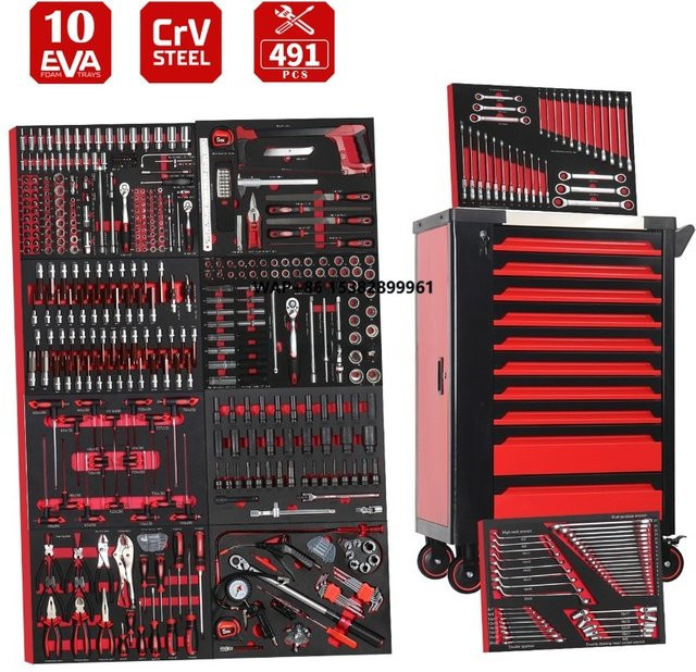 Mechaniker-Werkzeugschrankwagen in Rot mit 491-teiligem Rollwerkzeug-Set für die Werkstatt - Bild 1