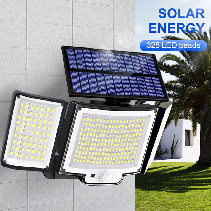 Solar-Außenleuchten mit Bewegungssensor und Fernbedienung, LED Sicherheits-Flutlicht Wandlampe in Weiß, IP65 Wasserdicht für den Garten - Bild 4
