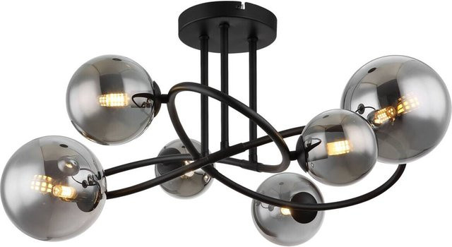 Globo LED-Deckenleuchte Rauch in Mattschwarz aus Glas und Metall mit 6 Brennstellen, B/H/T: 59 x 35 x 62 cm - Bild 1
