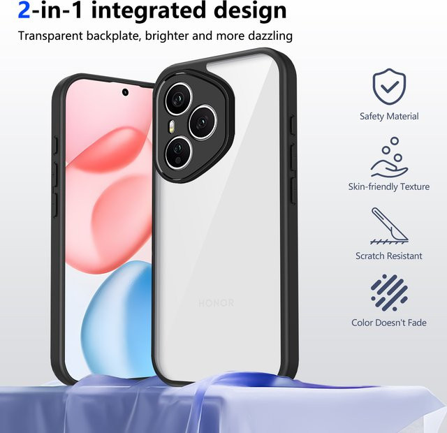 Honor 400 Pro Hülle mit Luftpolster und stoßfestem Silikon-Stoßfänger, transparente matte Rückseite - Bild 1