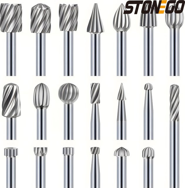 Stonego HSS Rotary Feile Set zum Schnitzen und Gravieren mit 3 mm Schaft für Holz, Metall und Kunststoff in Silber - Bild 1