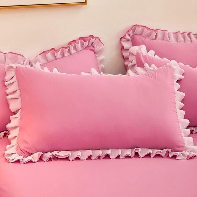 WTEMPO Kissenbezug Set mit Spitze in Pink, 2er-Pack, B/H: 48 x 74 cm - Bild 1