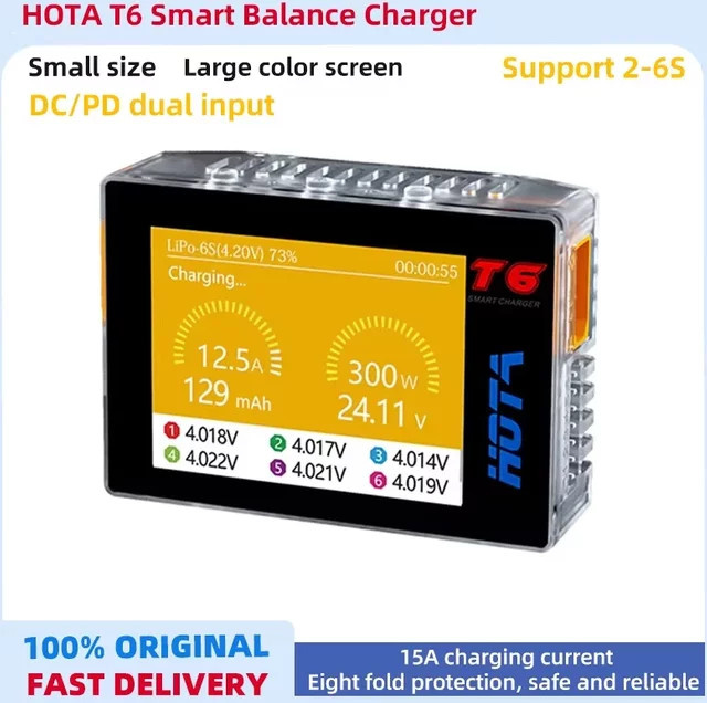 HOTA T6 Smart Charger DC/PD Dual Input 300 W mit 2,4 IPS Display, XT60 und USB-C Schnittstellen, kompatibles PD3.0 FPV RC-Akkuladegerät - Bild 1