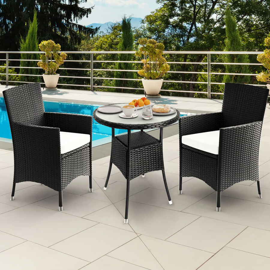 Casaria Polyrattan Balkonset 3-teilig mit Sitzauflagen in Schwarz - Bild 2