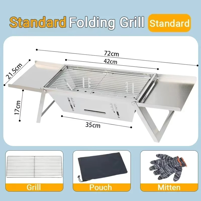 DUTRIEUX Tragbarer BBQ-Grill aus Edelstahl in Silber mit Rotisserie und Spießständer, zusammenklappbarer Holzkohleofen für Camping und Picknick - Bild 3