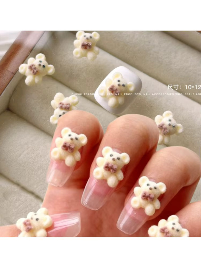 MAFANAILS Nail Art Charms, 10 Stück, Plüsch Kaninchen Bär, Weiß/Braun - Bild 2