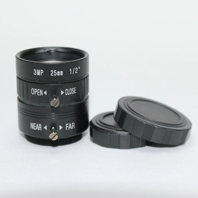 Chuan Wei CS-Mount Objektiv 25mm mit manueller Blendensteuerung F1.2 in Schwarz für 3MP HD IP AHD HDCVI SDI Kameras - Bild 1