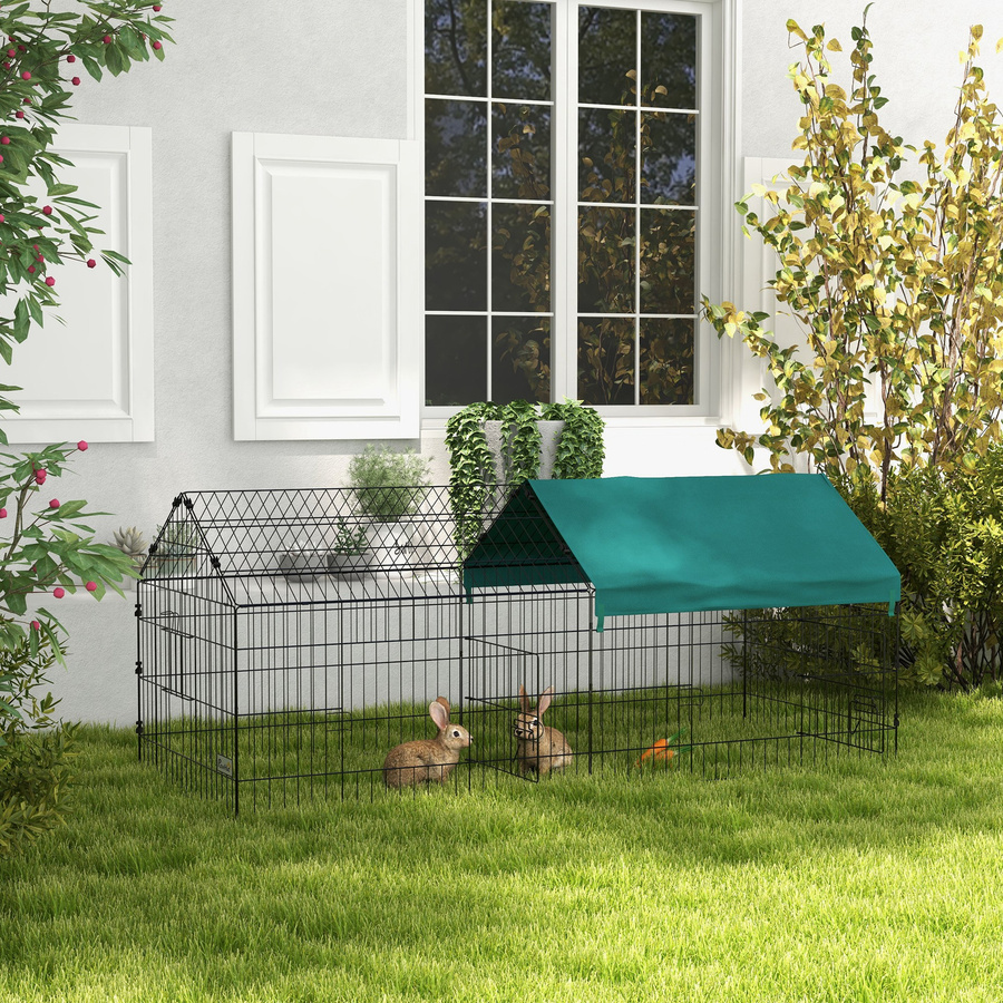 Aosom PawHut Hühnerstall aus Stahl mit Freilaufgehege und 4 Türen, wetterfestes Hühnerhaus für Hühner, Kaninchen oder Chinchillas, Grün, B/T/H: 185 x 75 x 75 cm - Bild 2