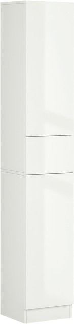 kleankin Badezimmerschrank in Weiß Hochglanz mit 1 Schublade und 5 verstellbaren Einlegeböden, B/T/H: 30 x 28 x 170 cm - Bild 1