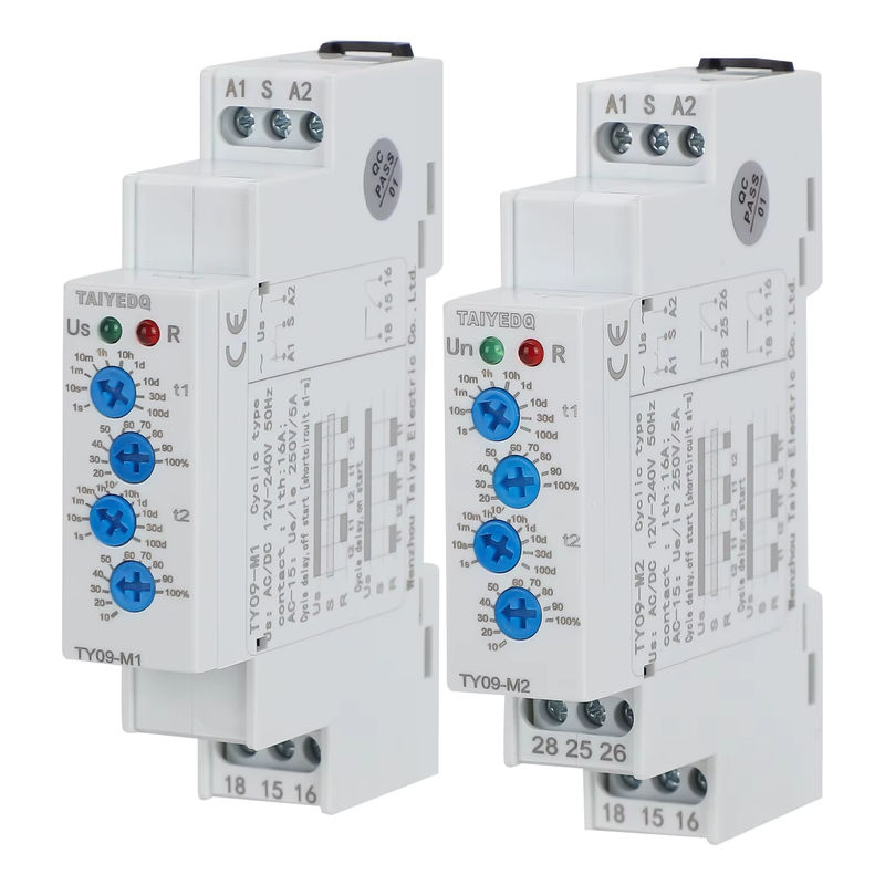 TAIYEDQ Zyklischer Verzögerungs-Zeitschaltrelais TY09-M1 M2 mit 2SPDT, 220 V, 16 A, 12 V-240 V AC/DC, 0,1 s-100 Tage, zur DIN-Schiene, Weiß - Bild 3