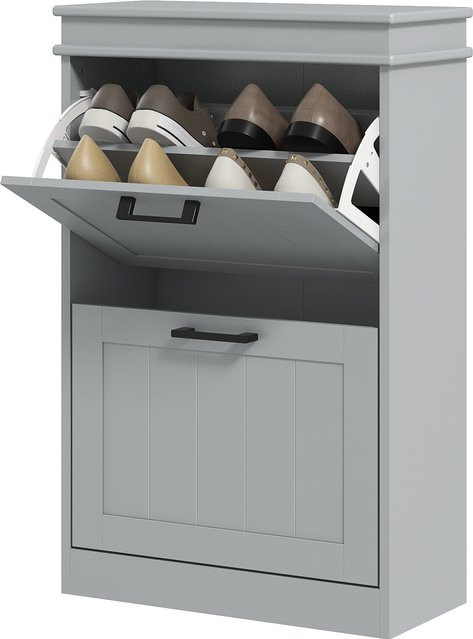 HOMCOM Schuhschrank in Grau mit 2 Klapptüren und verstellbaren Regalen für Flur und Eingangsbereich, B/T/H: 54 x 24 x 82,5 cm - Bild 1