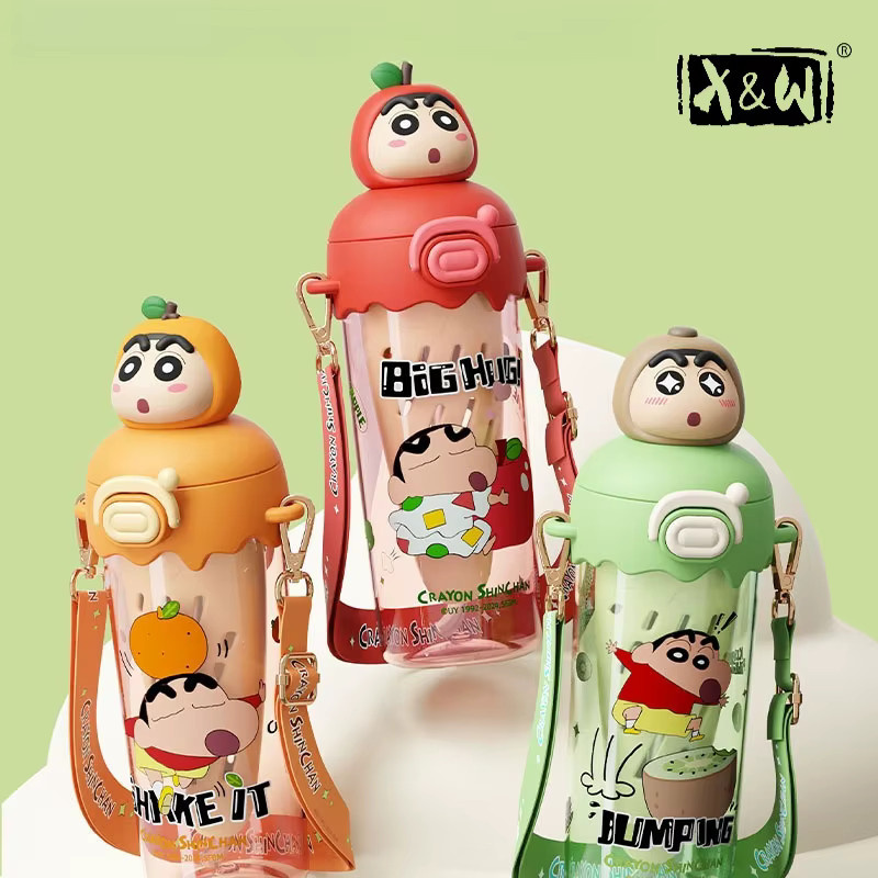 XW Crayon Shin Chan Obststrohbecher mit Obstfach, tragbare Wasserflasche aus Tritan und PP für Obsttee, 550 ml - Bild 1