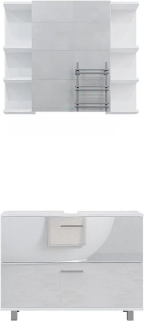 Vicco Badmöbel-Set Ilias Weiß Hochglanz modern bestehend aus Spiegelschrank und Waschtischunterschrank - Bild 1