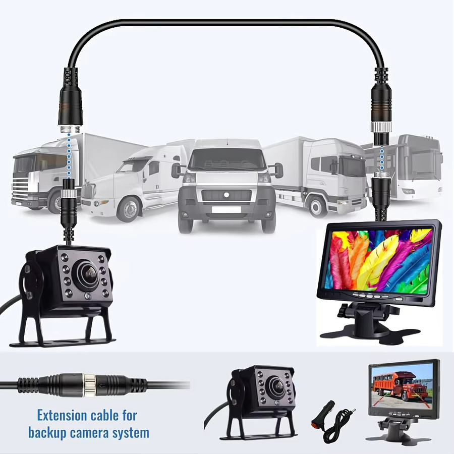 Bileeko 7-Zoll-Fahrzeugdisplay mit 8-LED-Rückfahrkamera und 10m Videokabel in Schwarz - Bild 5