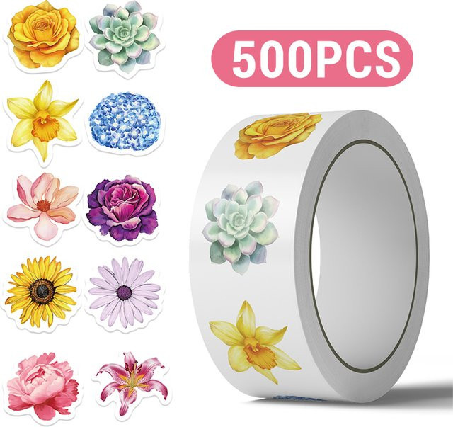 500 Stück Bunte Blumen und Sukkulenten Aufkleber im Aquarell-Cartoon-Stil aus Papier für Laptop, Tablet und Flaschen, Mehrfarbig - Bild 1