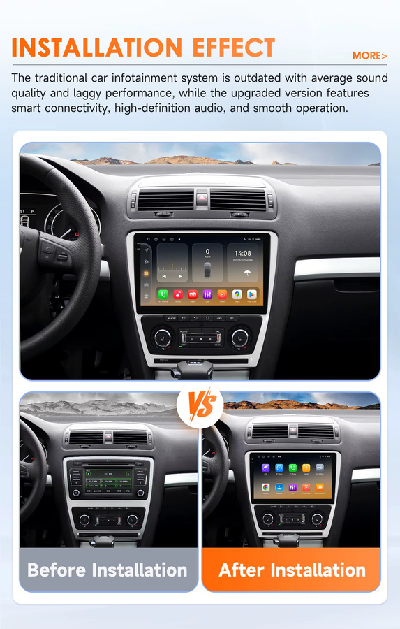 Hizpo Android 14 Intelligentes Autoradio für SKODA Octavia 2 A5 2008–2013 mit Qualcomm Snapdragon 6115, CarPlay, GPS, DSP und Bluetooth 5.4 in Schwarz und Silber - Bild 2
