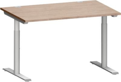 Schäfer Shop Genius Schreibtisch MODENA FLEX höhenverstellbar mit T-Fuß-Rundrohr, Eiche-Dekor/weiß, Breite: 120 cm, Tiefe: 80 cm - Bild 1